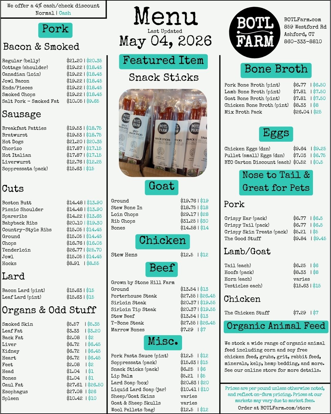 Botl Farm 2026 Snack Sticks Menu - Bold Flavors & Classic Taste | BOTL Farm