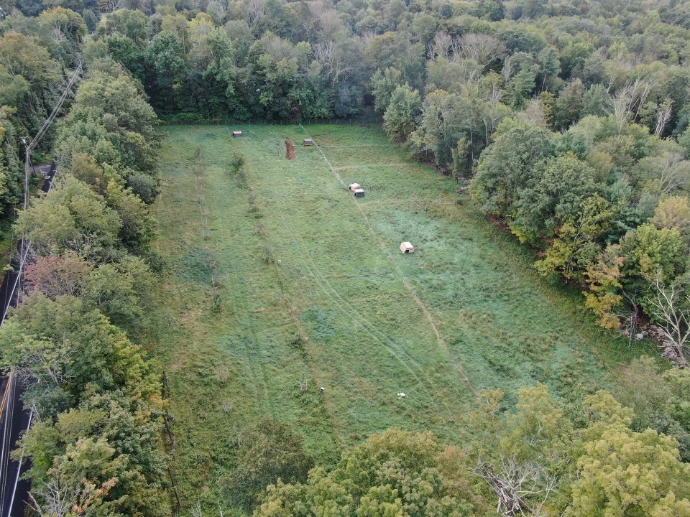 drone shot of a field using intensively managed rotational grazing
