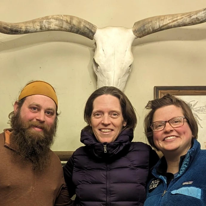 Nick and Danielle (the farmers) with Lady Farmer (their farming mentor)