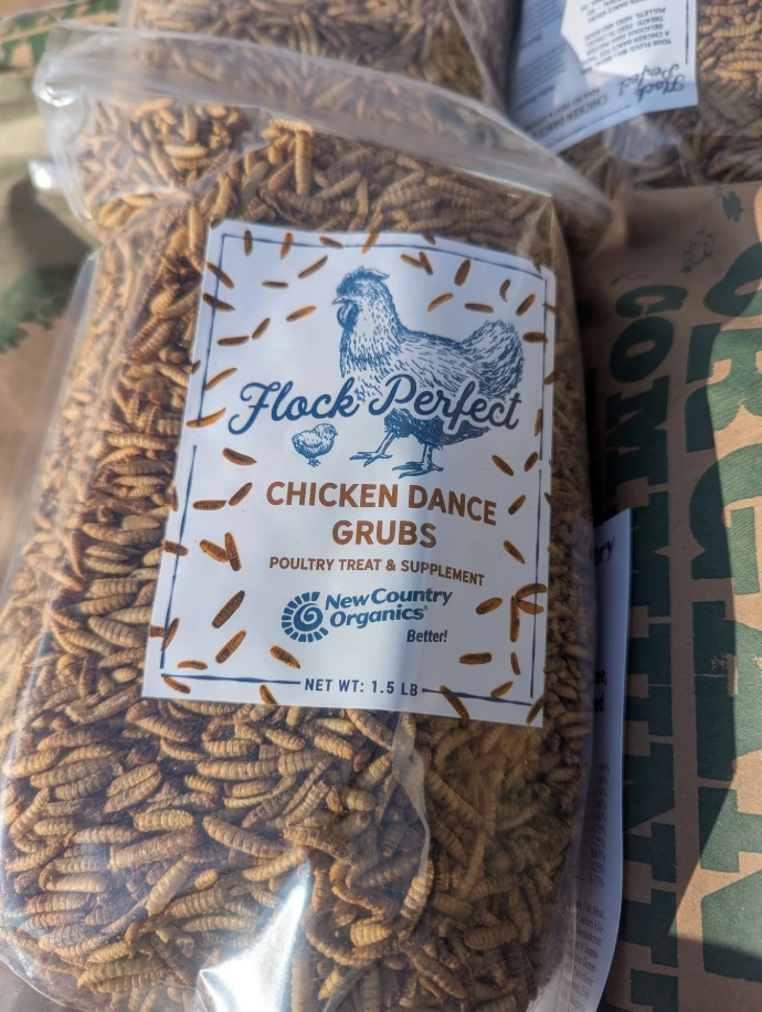 A bag of grubs for chickens